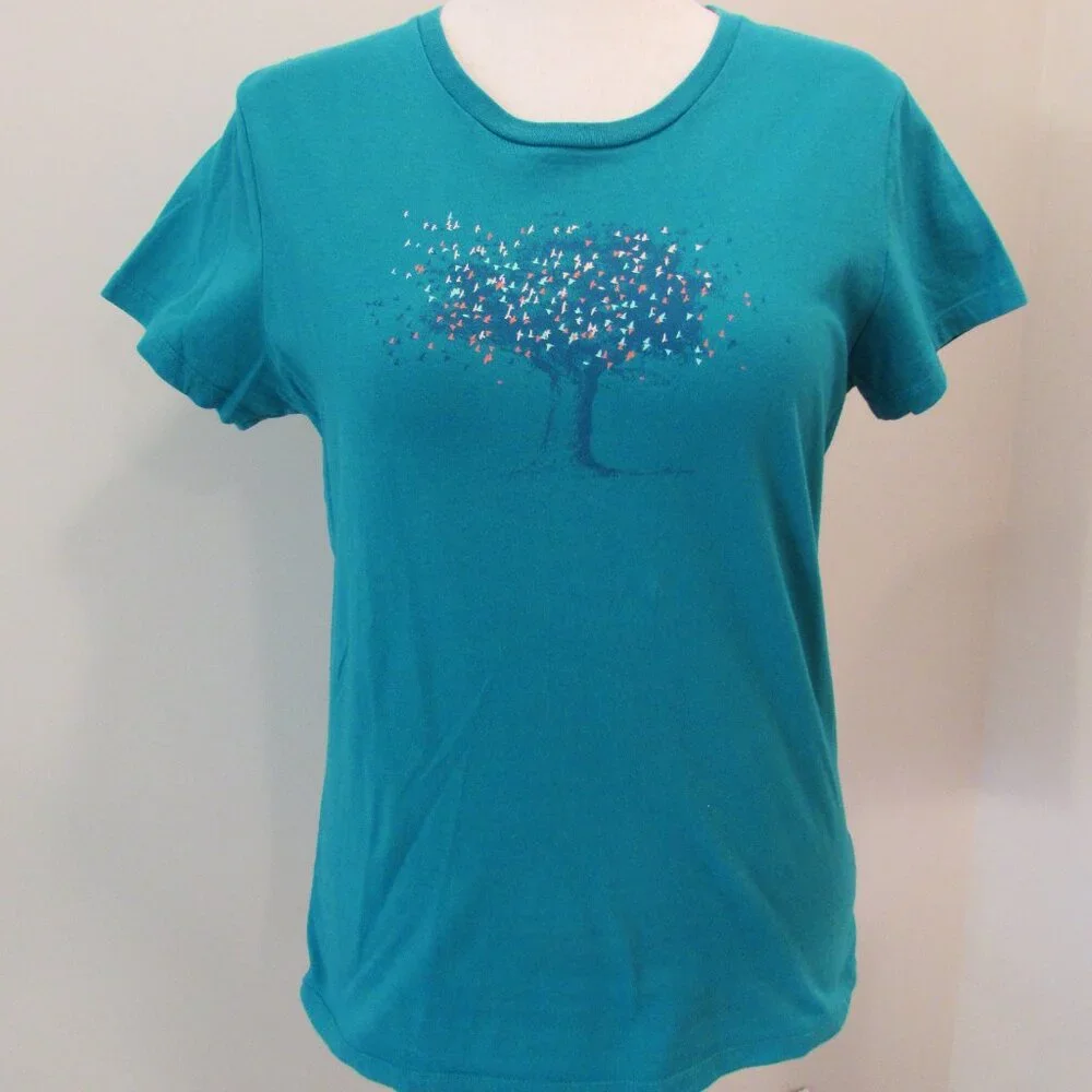 The North Face Teal Cotton Tree and Birds Tee Large - Picture 2 of 11